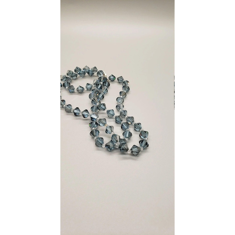 28" Montana Sapphire Blue Colored Swarovski Crystal Bi-cone, Clear Beads